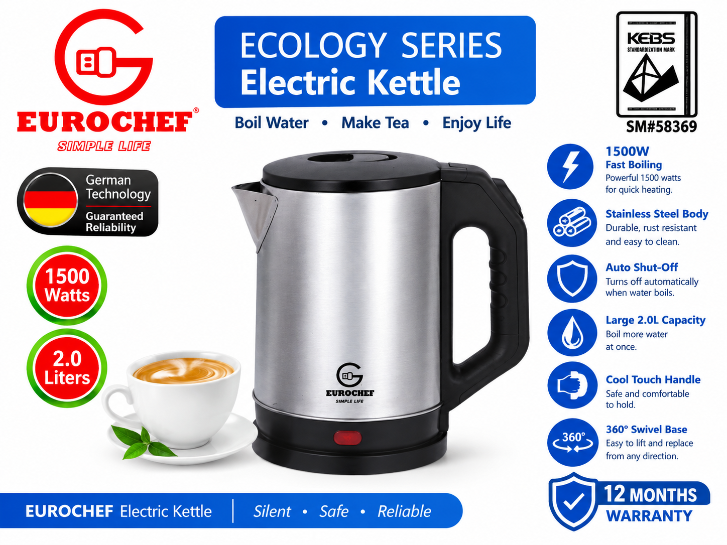 EUROCHEF Electric Kettle